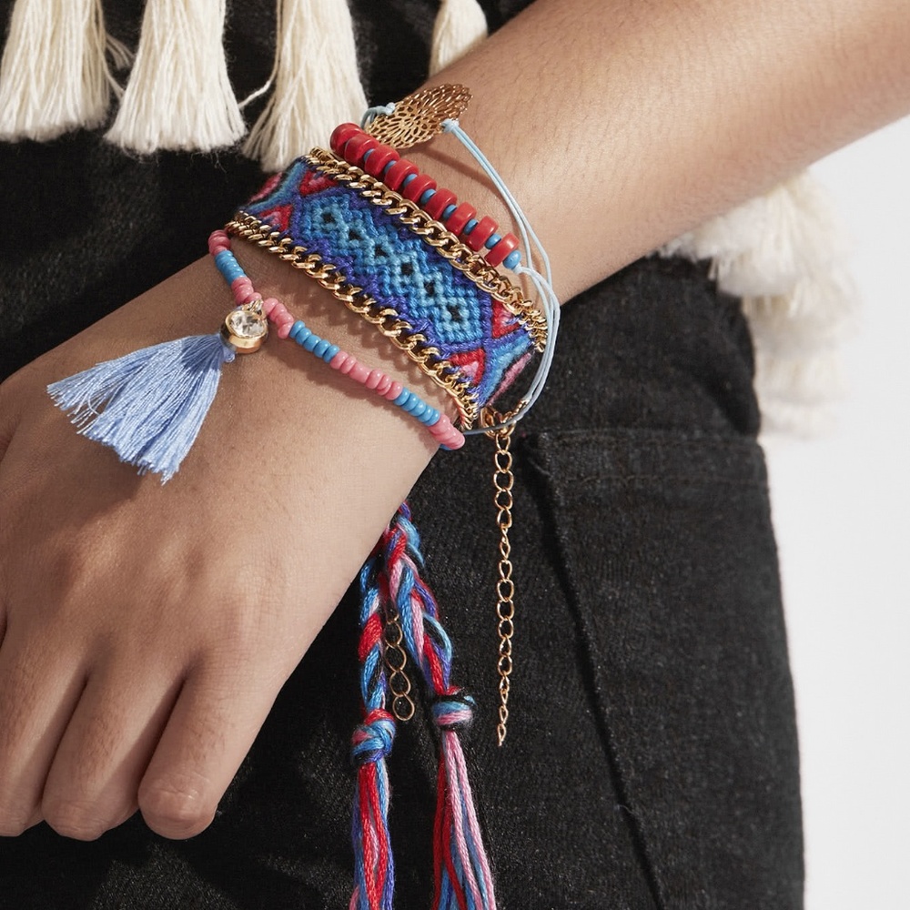Boho Tassel Charm Bracelet Set